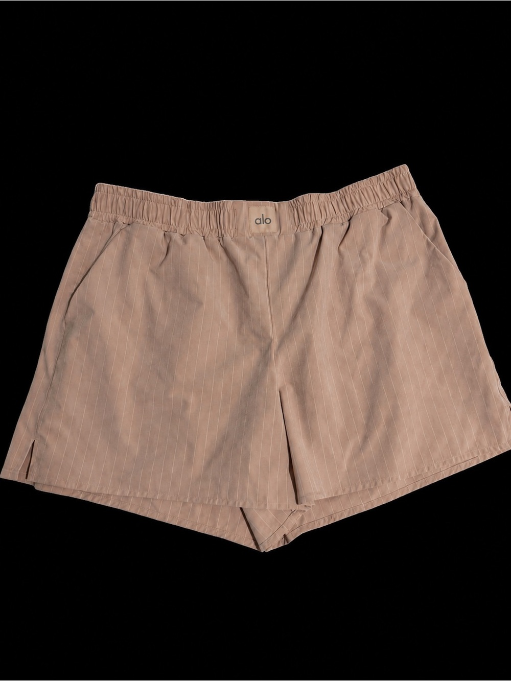 ALO Yoga Women's Beige Pinstripe Athletic Shorts